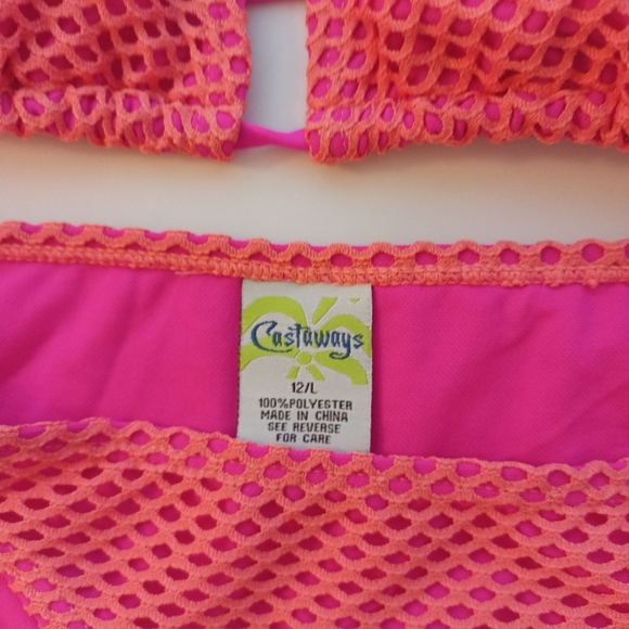 Girls Castaway's Orange/Pink Bikini Self Tie Eyelet Swimsuit Size 12 - Picture 4 of 7